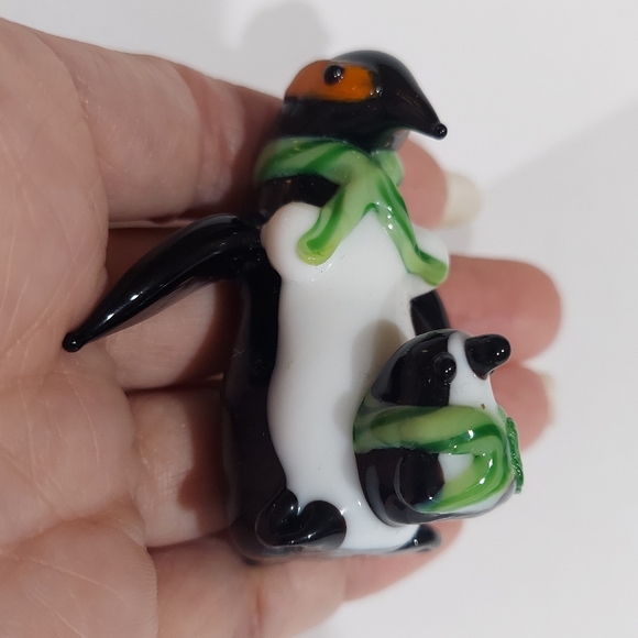 Murano hand blown art glass penguin and baby figurine miniature bird animal - Picture 5 of 7